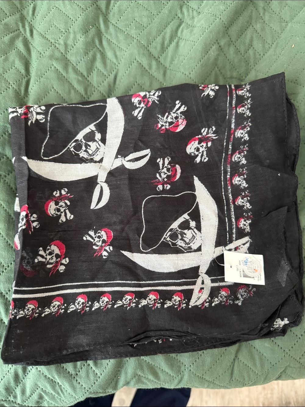 Source Unknown Black and White Pirate Skull Bandana